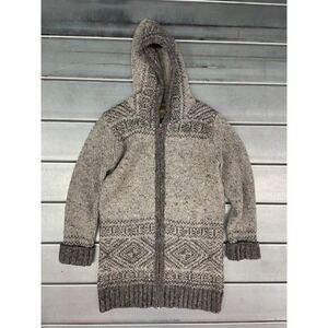 Inis Crafts Knit Hooded Cardigan Womens Medium Gray 100% Wool‎ Zip Up